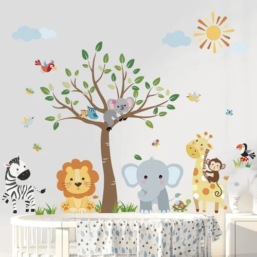 decalmile Pegatinas de pared de animales de la selva mono, árbol, elefante