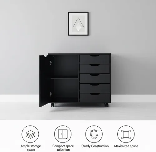 Vista 216 de Naomi Home Cómoda de 5 cajones para dormitorio, alta y elegante, con ruedas y estantes de almacenamiento, pequeña para guardarropa, para maquillaje