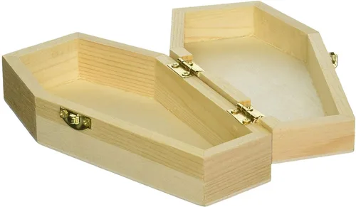 Vista 2 de Creative Hobbies Ataúdes fúnebres pequeños de madera sin terminar de 6 pulgadas, tamaño de 6 x 3 x 1.75 pulgadas, rellenables para fiestas