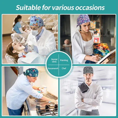 Vista 7 de VIAOLI Gorra de trabajo de las mujeres con el botónSombreros de trabajo ajustables transpirables suaves Sombrero Uniforme Sweatband Cute Printed Cap