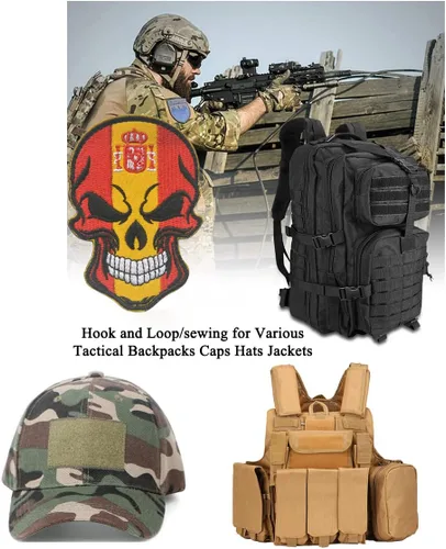 Vista 3 de 2 parches de bandera de AliPlus de España, parches de calavera bordados, tácticos, militares, moral, parche con gancho y bucle