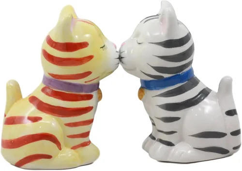 Ebros Gift Kissing Orange and Gray Striped Tabby Cats Salt and Pepper Shakers Fun Kitchen Dining Ceramic Decor Figurines 3.25 "H Feline Cat Kitty