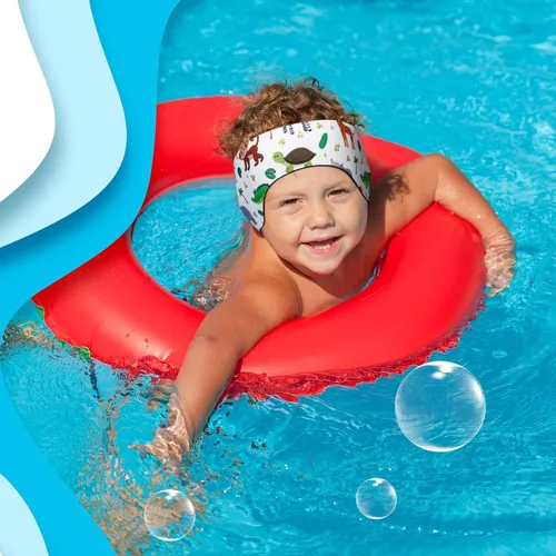 Vista 7 de Zhanmai Diadema de natación, 4 piezas de neopreno impermeable para niños, con cubiertas para las orejas, diadema ajustable para protección de oídos