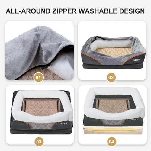 Vista 7 de Cama Joyself ortopédica de espuma viscoelástica con cubierta lavable extraíble para perro y juguetes con sonido de regalo, Gris