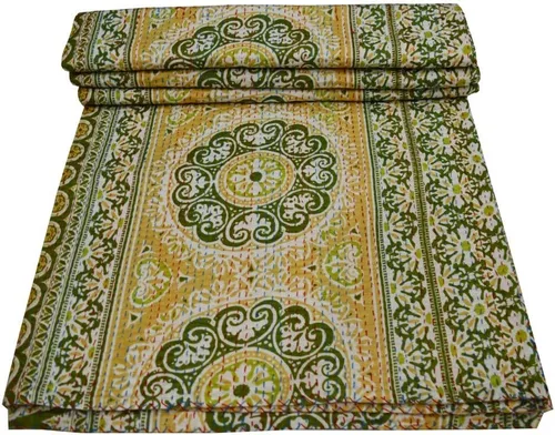 Vista 4 de V Vedant Deisgns Suzani Print Queen - Colcha de algodón Kantha hecha a mano, 90 x 108 pulgadas, color negro