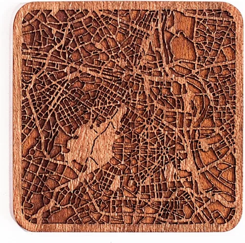 Vista 123 de Posavasos Amsterdam Map by O3 Design Studio, 1 pieza, posavasos de madera Sapele con mapa de la ciudad, hecho a mano, varias ciudades opcionales
