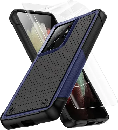 Vista 116 de Jeylly Funda para teléfono Galaxy S10, S10 con 2 protectores de pantalla de TPU suave, funda protectora delgada de doble capa con textura Un negro