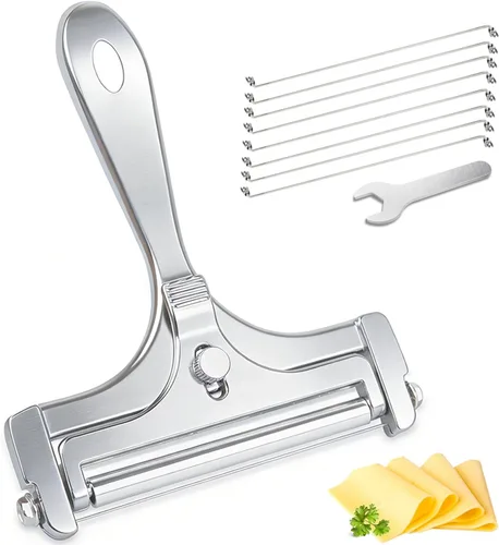 Vista 8 de Cortador de queso, cortador de queso de alambre de acero inoxidable, cortador de queso de grosor ajustable con 8 cables adicionales para quesos Negro