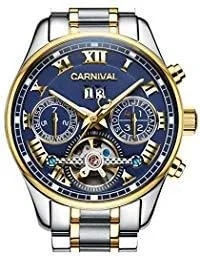 LOREO Reloj automático tourbillon multifunción zafiro oro acero inoxidable impermeable esfera azul reloj Esfera azul con banda de acero inoxidable