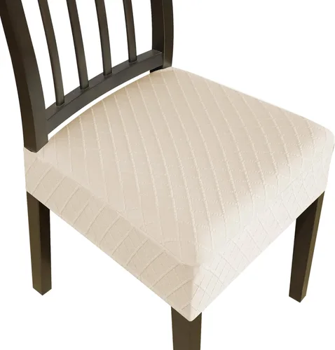 Juego de 2 fundas elásticas de asiento para sillas de comedor, fundas para sillas de comedor de tela jacquard, fundas de asiento extraíbles y Beige