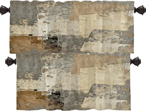 Vista 106 de Shrahala Beige and Orange Abstract Art Brushstrokes Tier Curtains for Kitchen Windows, Abstract Oil Paint Cafe Curtain Multilayer Polyester Blackout