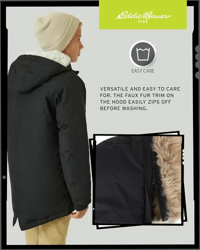 Vista 5 de Eddie Bauer Abrigo de invierno para niños, chaqueta parka impermeable con capucha de piel sintética (3-20)