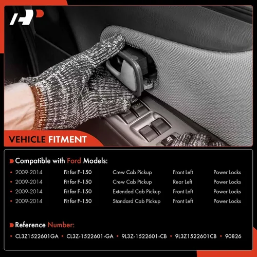 Vista 2 de A-Premium Manija de puerta interior compatible con Ford F150 2009 2010 2011 2012 2013 2014, palanca cromada, carcasa negra, lado delantero o trasero