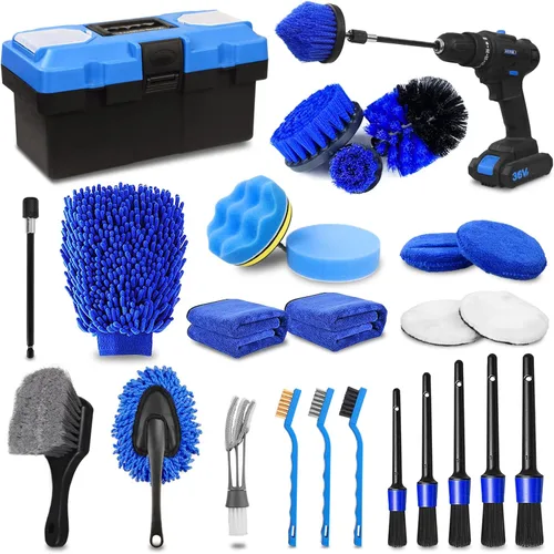 Vista 8 de Juego de 20 cepillos para ruedas y neumáticos de coche, kit de detalles de coche, cepillos para detalles de automóvil, juego de cepillos de taladro