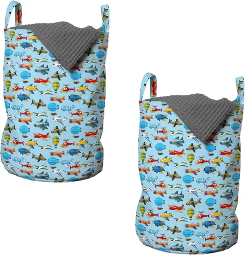 Vista 41 de Lunarable Bolsa de lavandería de tren, patrón de dibujos animados de locomotora dibujada digital con rieles de ferrocarril, cesta con asas, cierre