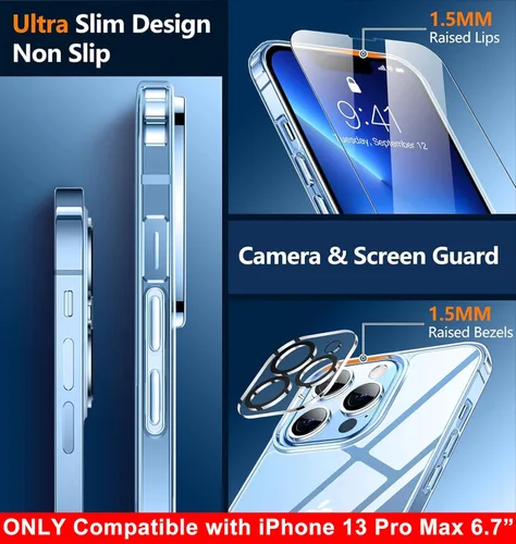 Vista 5 de SPIDERCASE Solo diseñada para iPhone 13 Pro Max, funda delgada para iPhone 13 Pro Max de 6.7 pulgadas, transparente