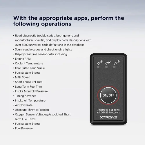 Vista 6 de XTRONS OBD2 II Herramienta de diagnóstico auto del coche lector de código de coche comprobar motor con interruptor de encendido/apagado