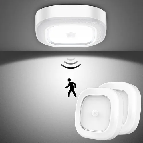 WhitePoplar Luz de armario, luz de techo LED con sensor de movimiento a batería, 300LM para interiores, inalámbrica, para pasillo, garaje, escalera,