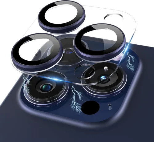 Vista 16 de Protector de lente de cámara con purpurina compatible con iPhone 15 Pro/iPhone 15 Pro Max, acrílico transparente más anillo de aleación de aluminio