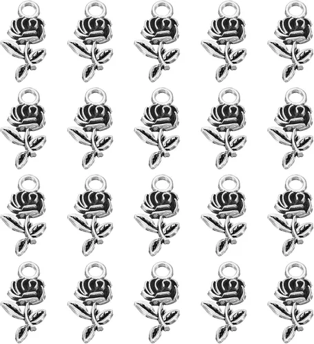 Vista 7 de PATIKIL 50 piezas de dijes de rosas Mini Rose Flower Pendant Charm Bulk Vintage Metal DIY para hacer joyas, pulseras, aretes, collares
