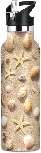 Kids Water Bottle 20 Oz, Kids Stainless Steel Water Bottle for Travel or School, BPA-Free, Seashells Starfish Beach Sand