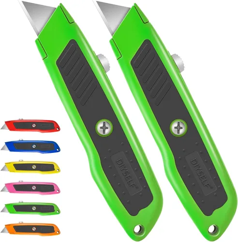 DIYSELF Paquete de 2 cuchillos utilitarios, cortador de caja retráctil, cuchillo de caja pequeña de alta resistencia cuchillo exacto, mango de
