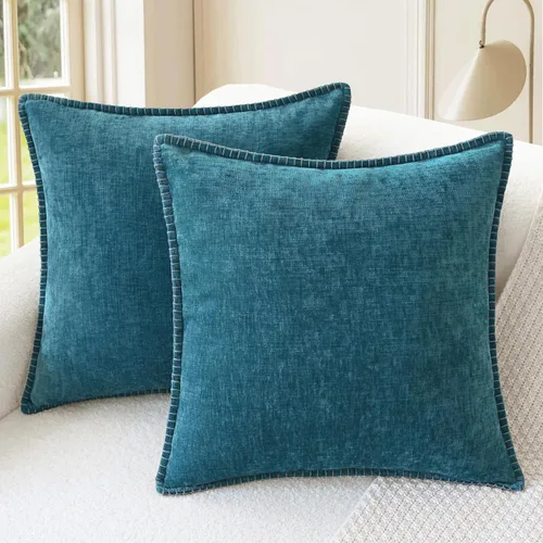 Vista 44 de CaliTime - Juego de 2 fundas de almohada decorativas de 16 x 16 pulgadas, con costuras en los bordes de hilo de algodón, chenilla suave teñida