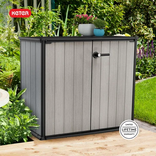 Vista 12 de Keter Patio Store - Cobertizo de almacenamiento para exteriores de resina, mide 4.6 x 2.5 pies, con paredes pintables y perforables