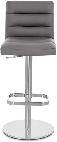 Vista 38 de Zuri Muebles Taburete de bar moderno de altura ajustable gris exuberante con base plana redonda cepillada