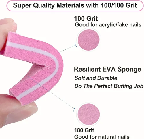 Vista 5 de Juego de pulidor de uñas profesional rosa, 30 piezas, uñas acrílicas y naturales, bloques de tampón de grano 100/180