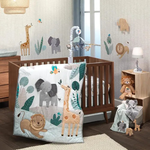 Vista 5 de Lambs & Ivy Jungle Friends Funda para cambiador de safari suave, cálida y acogedora - Gris