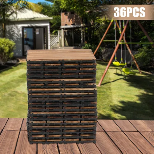 Vista 3 de Azulejos de madera dura entrelazados para terraza, 12 x 12 pulgadas (paquete de 36), azulejos de suelo entrelazados impermeables, azulejos fáciles
