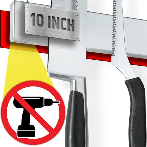 Adhesivo fuerte (sin taladro) Soporte magnético para cuchillos para pared, tira profesional de cuchillos de 10 pulgadas, no necesita tornillos,