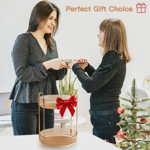 Vista 5 de Rotating Makeup Organizer for Vanity 2 Tier Bathroom Counter Organizer 360 Spinning Skincare Perfume Organizer Make Up Storage Cosmetics Dresser