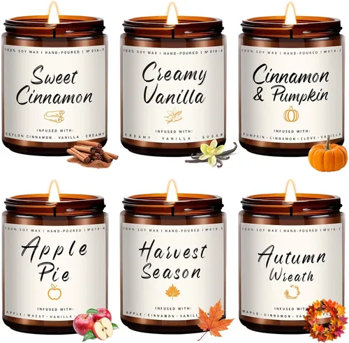Vista 22 de Auelife Juego de velas de otoño Paquete de 4 velas perfumadas para el hogar – Regalos de velas para mujeres y hombres, velas de soja perfumadas
