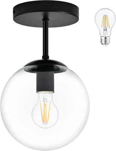 Vista 11 de Bagood Lámpara de techo semiempotrada moderna de mediados de siglo, 3 luces de cristal transparente, lámpara de techo moderna de globo negro mate