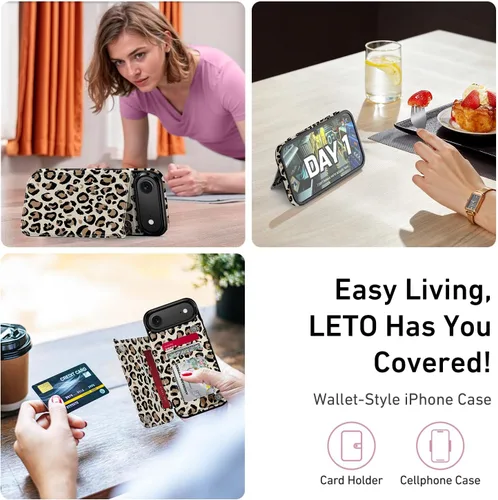 Vista 1219 de LETO para iPhone 15 Pro Funda tipo cartera - Tapa tipo folio con patada - Diseños de moda - Tarjetero - Funda protectora para mujeres y niñas - 6.1