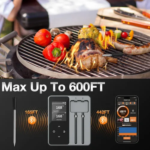 Vista 5 de Termómetro de carne, 2 sondas inalámbricas, digital, de lectura instantánea, termómetro de carne para barbacoa, horno, cocina, iOS y aplicación