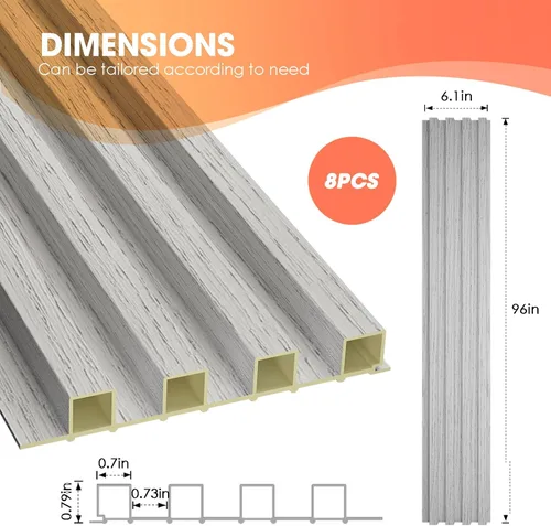 Vista 3 de OUZUGIE WPC Paneles de Pared de Listones Acústicos, Paquete de 8 de 96 x 6 Pulgadas Paneles de Pared 3D para Decoración de Pared Interior, Sala