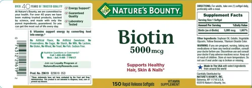 Vista 2 de Cápsulas blandas Natures Bounty Biotin, 0,00018 oz, 3