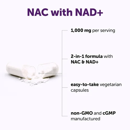 Vista 2 de Micro Ingredients NAC with NAD+ 1,000 mg Per Serving, 240 Vegetarian Capsules 2-in-1 N-Acetyl-L-Cysteine with Nicotinamide Adenine Dinucleotide
