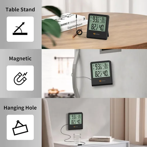 Vista 5 de Termómetro Digital Interior y Exterior con Cable, Monitor de Temperatura Interior y Exterior con Registro de Mínimo/Máximo y Sensor de Sonda