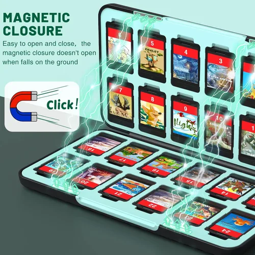 Vista 4 de CYKOARMOR Switch Game Case 24 - Funda compatible con tarjetas de juego Nintendo Switch y 24 tarjetas de memoria, soporte portátil