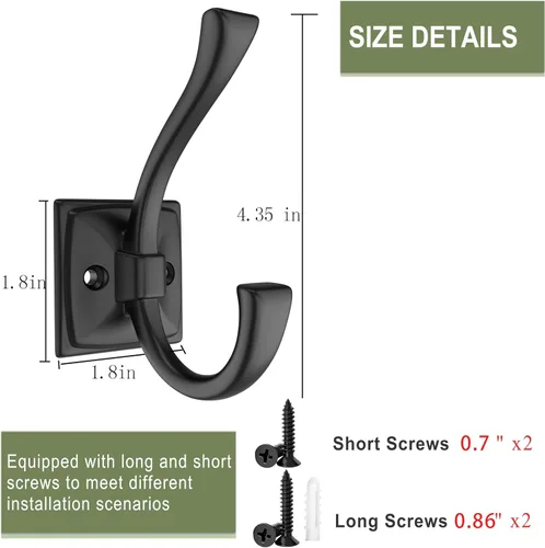 Vista 3 de TOFIIGREM 2 Pack Ganchos Antiguos de Color Negro para Pared para Colgar Abrigo, Gorra, Bolso, Bata, Toalla, Gancho de Entrada para Cuarto de Baño