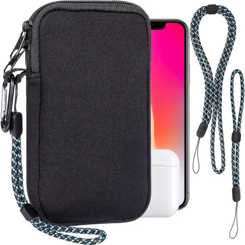 Vista 13 de Pwsap Calcetín para teléfono, bolsa de neopreno universal resistente a golpes e impactos con mosquetón y correa de cordón, funda para senderismo