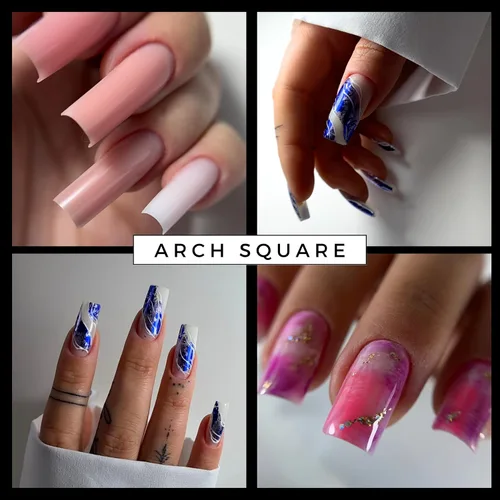 Vista 4 de MGart Formas de uñas dobles con estructura cuadrada de arco, moldes de poligel de cobertura completa, 12 tamaños para pegamento de gel sólido