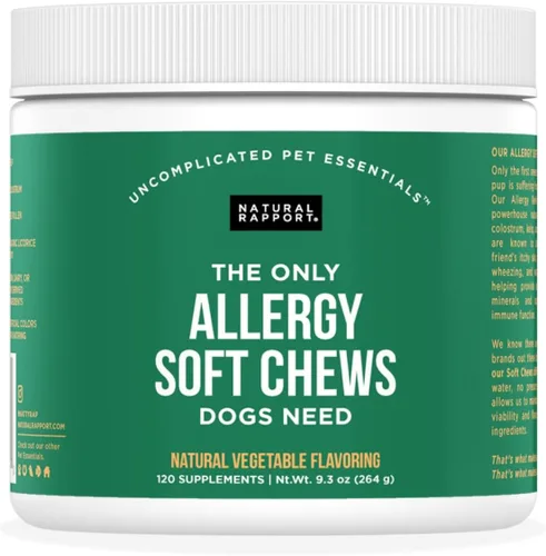 Natural Rapport Suplemento para alergias para perros, los únicos masticables suaves que los perros necesitan, golosinas de 120 unidades que