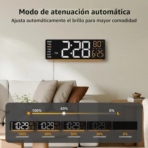 Vista 7 de EASYERA Reloj de pared digital grande de 16.5 pulgadas con pantalla de bajo