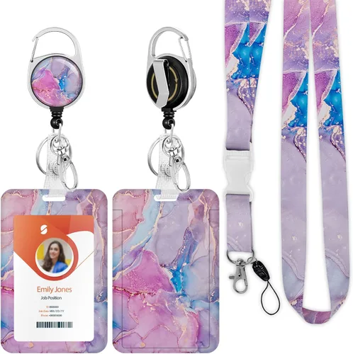 Vista 16 de Soporte para tarjetas de identificación con cordón, soporte retráctil para tarjetas de identificación, correa desmontable para el cuello con carrete