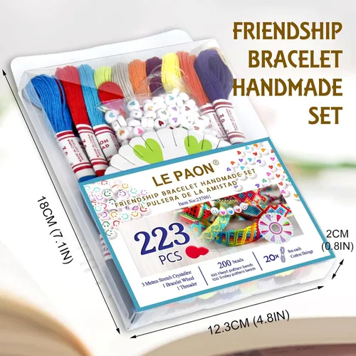 Vista 2 de LE PAON 20 skiens - Hilo de bordar, hilo de bordar, para pulsera de la amistad, hilo de manualidades con 200 cuentas, 1 rollo de hilo transparente